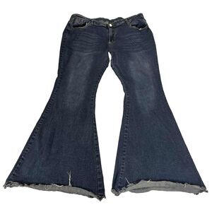Boho Jeans Womens Plus Size 3XL Distressed Bell Bottom Denim Hippie 36"x29.5"